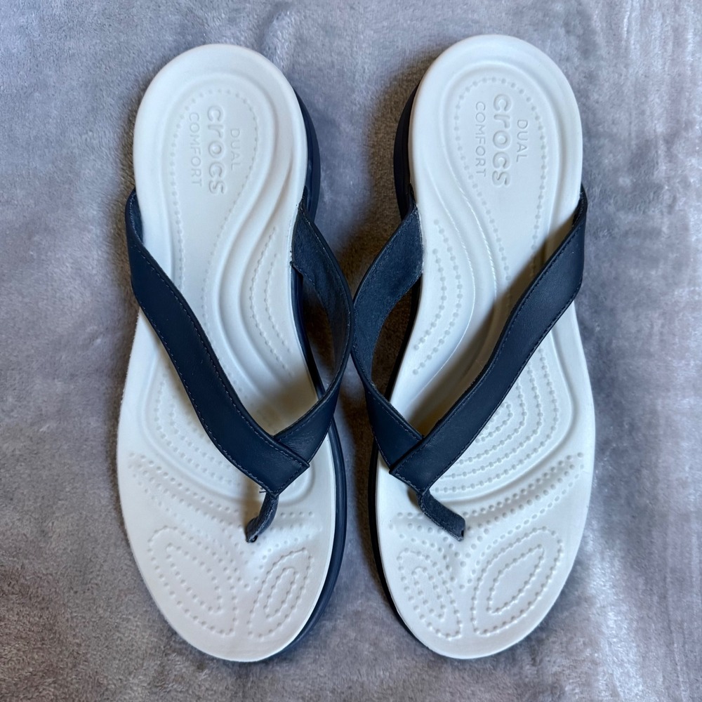 Crocs Capri Wedge Flip Flops Navy White Womens 7 Sandals